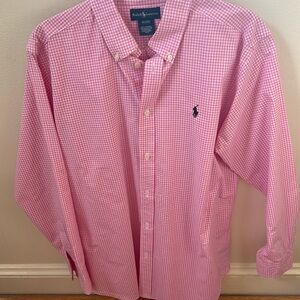 Ralph Lauren Pink White Gingham Button Down Shirt Sz XL